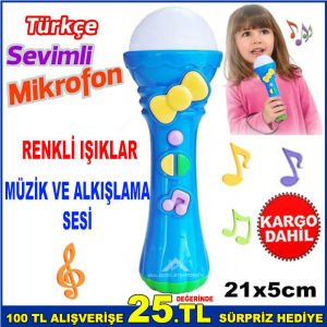 RENKLİ IŞIKLI MÜZİK VE ALKIŞ SESLİ SEVİMLİ MİKROFON 21x5cm BOYUTUNDA EĞİTİCİ-EĞLENDİRİCİ MİKROFON-1