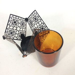Dekoratif Mumluk 8x8x8cm Ebatında Şık Tasarım Cam Bardaklı Metal Mumluk