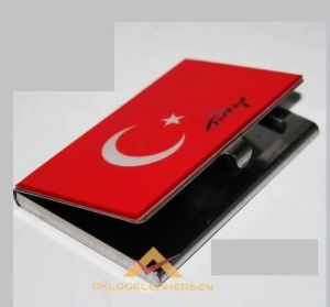 Cep Tipi Kartvizitlik Şık Kullanışlı Türk Bayraklı 9x6cm Klik Kapaklı Paslanmaz Çelik Kartvizitlik