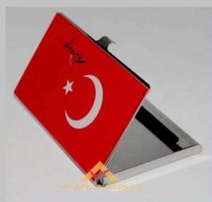Cep Tipi Kartvizitlik Şık Kullanışlı Türk Bayraklı 9x6cm Klik Kapaklı Paslanmaz Çelik Kartvizitlik