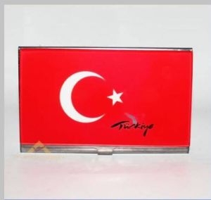 Cep Tipi Kartvizitlik Şık Kullanışlı Türk Bayraklı 9x6cm Klik Kapaklı Paslanmaz Çelik Kartvizitlik