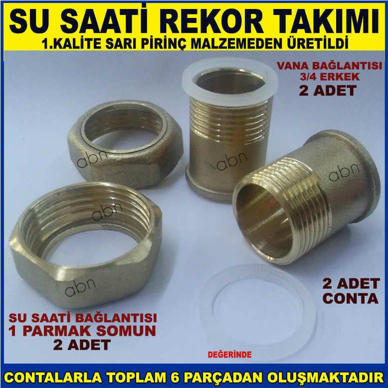 SU SAATİ MONTAJI İÇİN PİRİNÇ REKOR TAKIMI ÖMÜR BOYU GARANTİLİ,CONTALARLA BİRLİKTE 6 PARÇADAN OLUŞUR