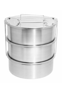 Paslanmaz Çelik 17x7cm 3 Kaplı Isıtılabilir Sefer Tası 4-5 Kişilik Yemek Taşıma Kabı 1000ml x3=3 LT