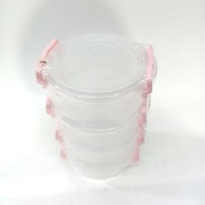 300 ml Plastik Renkli Kilit Kapaklı 4 Parçadan Oluşan Mini Saklama Kabı