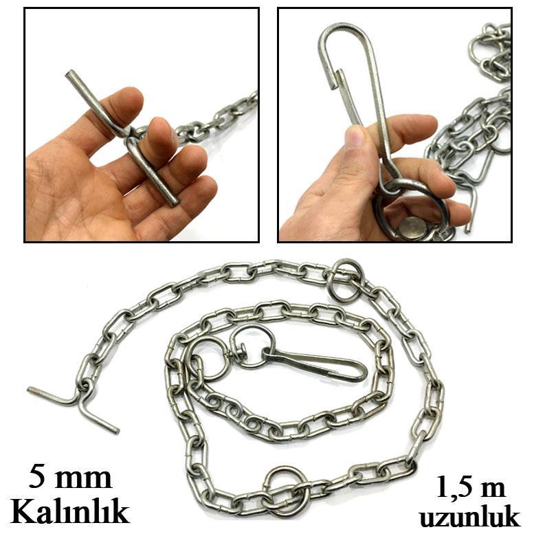 5mm Kalınlıkta Kıskaçlı 1,5m Büyük Kangal Köpek Gezdirme Zinciri Büyük Baş Hayvan Dana Zinciri