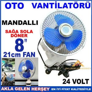 Mandallı Araç Vantilatörü 8'' 24v Kamyon,Tır.Otobüs,Traktör,İş Makinesıne Serinletici Döner Fan
