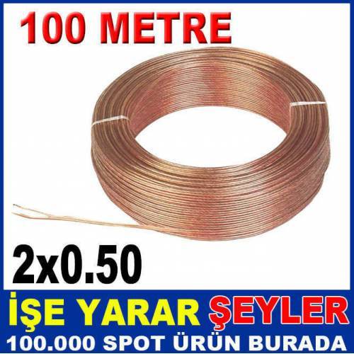 100mt KABLO 0021 ŞEFFAF 2x0.50 HOPARLÖR KABLOSU