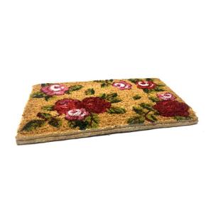 23mm Kalınlıkta Gül Desenli Sık Dokunmuş Koko Kıl Paspası 35x60cm Kapı Önü Paspası