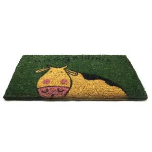 23mm Kalınlık İnek Desenli Sık Dokunmuş Koko Kıl Paspası 35x60cm Kapı Önü Paspası