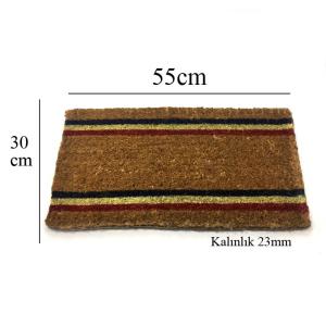23mm Kalınlıkta Sık Dokunmuş Çizgili Koko Kıl Paspası 30x55 cm Kapı Önü Paspası