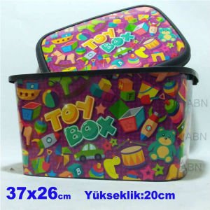 TOY BOX 37x26cm TÜM ÇEVRESİ ve KAPAĞI DESENLİ OYUNCAK KUTUSU ÇOK AMAÇLI SAĞLAM MALZEME KUTUSU