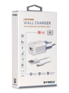 Syrox 1.6 Amper Micro Usb Hızlı Şarj Cihazı ve Data Kablosu Iphone şarj Seti J46