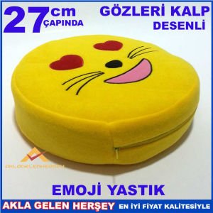 KALP GÖZLÜ DESENLİ SARI DEKORATİF EMOJİ YASTIK