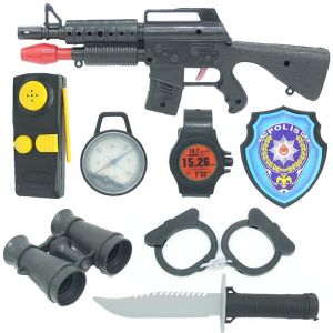 Bıçak, Kelepçe, Dürbün, Silah, Telsiz, Rozet ve Kaskla Polis Seti Özdemir Oyuncaktan Kaliteli Set