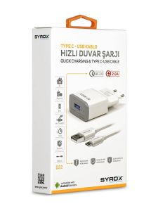 Syrox Type-C Şarj Cihazı 2.0 A Adaptör SYX- Q22 Duvar Şarjı ve Typ-C usb kablo