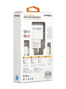 Syrox Type-C Şarj Cihazı 2.0 A Adaptör SYX- Q22 Duvar Şarjı ve Typ-C usb kablo