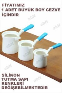 OCAK+KÖMÜR ATEŞİNE YÜKSEK ISIYA DAYANIKLI PORSELEN KAHVE CEZVESİ 3-5 Kişilik BÜYÜK BOY Silikon SAPLI