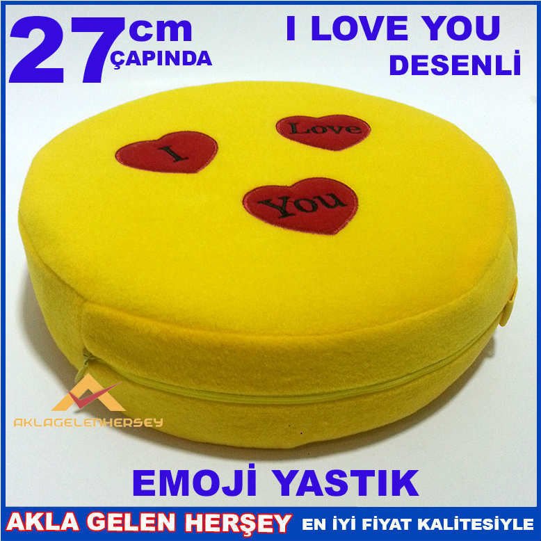 I LOVE YOU DESENLİ SARI DEKORATİF EMOJİ YASTIK