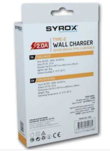 Syrox Type-C Hızlı Şarj Duvar Şarjı ve Type C Usb kablo / 2.0 MaH J28