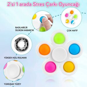 Pop It Dimple Digits Fidget Spinner Stres Çarkı 5 Popitli 8 cm Çap