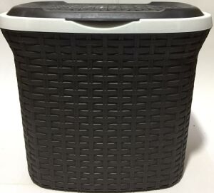 6 Litre Kapaklı Kahverengi Beyaz Renkli Hasır Desenli Toz Deterjan Kutusu Plastik