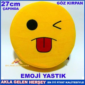 GÖZ KIRPAN DESENLİ SARI DEKORATİF EMOJİ YASTIK