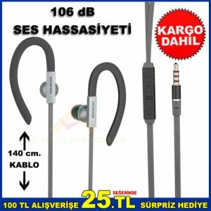 106 dB KULAK SABİTLEYİCİLİ SPOR KULLANIMINA UYGUN KUMANDALI KULAKİÇİ KULAKLIK