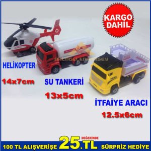 ÇOCUKLARIN SEVECEĞİ VE EĞLENECEĞİ 3 PARÇA PLASTİK SU TANKERİ,HELİKOPTER,İTFAİYE ARACI