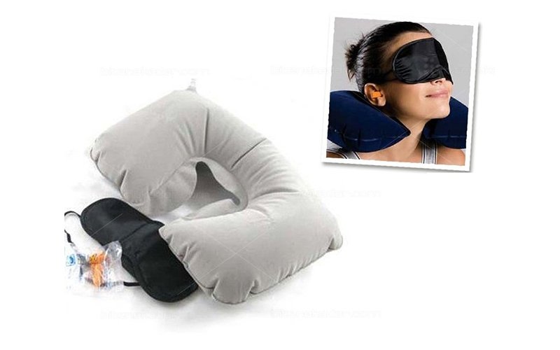 Seyahat Yastığı Göz Bandı Kulak Tıkacı 3lü Set