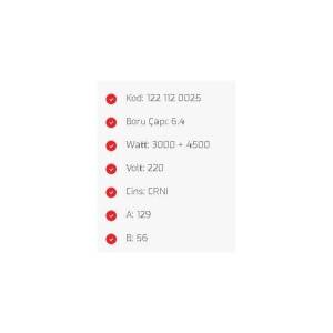 1500+350W Mutfak Tipi Şohben Rezisdansı 220c 80x50mm Yerli Üretim