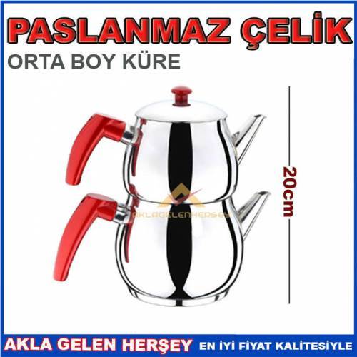 Küre Model Paslanmaz Çelik Orta Boy Çaydanlık