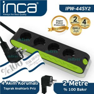 İNCA AKIM KORUMALI PRİZ 2 METRE UZATMA KABLOLU 4 lü TOPRAKLI PRİZ %100 BAKIR KABLOLU IŞIKLI ANAHTAR