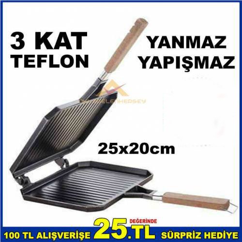 Taşhan Ocak Üstü İç Ve Dış Yüzeyi 3 Kat Teflon Kaplama Yanmaz Yapışmaz Döküm Izgara Tost Makinesi
