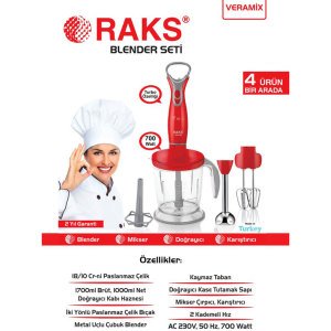 Raks Veramix Blender Seti 700w Turbolu 4'lü Set Paslanmaz Çelik Bıçaklı 2 Yıl Garantili