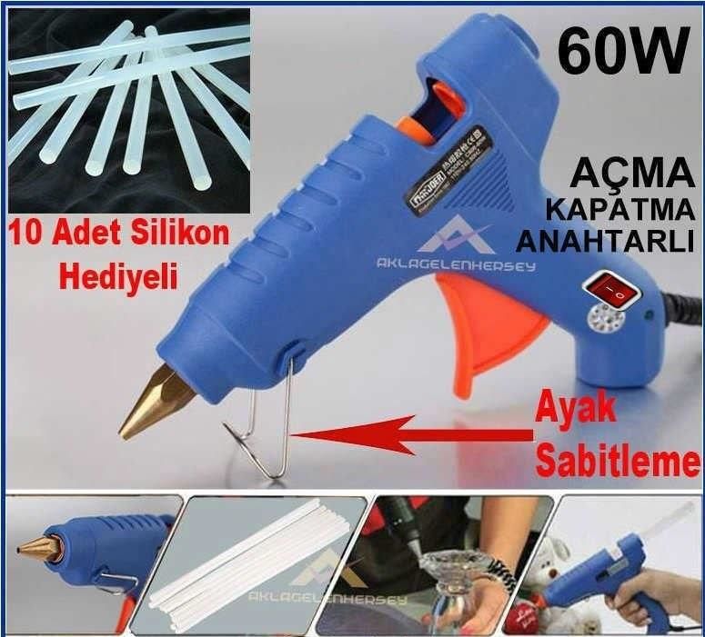 60W Açma Kapama düğmeli Sıcak Silikon Tabancası 10adet 30cm Kalın Silikon Mum Şeffaf Çubuk Hediyeli