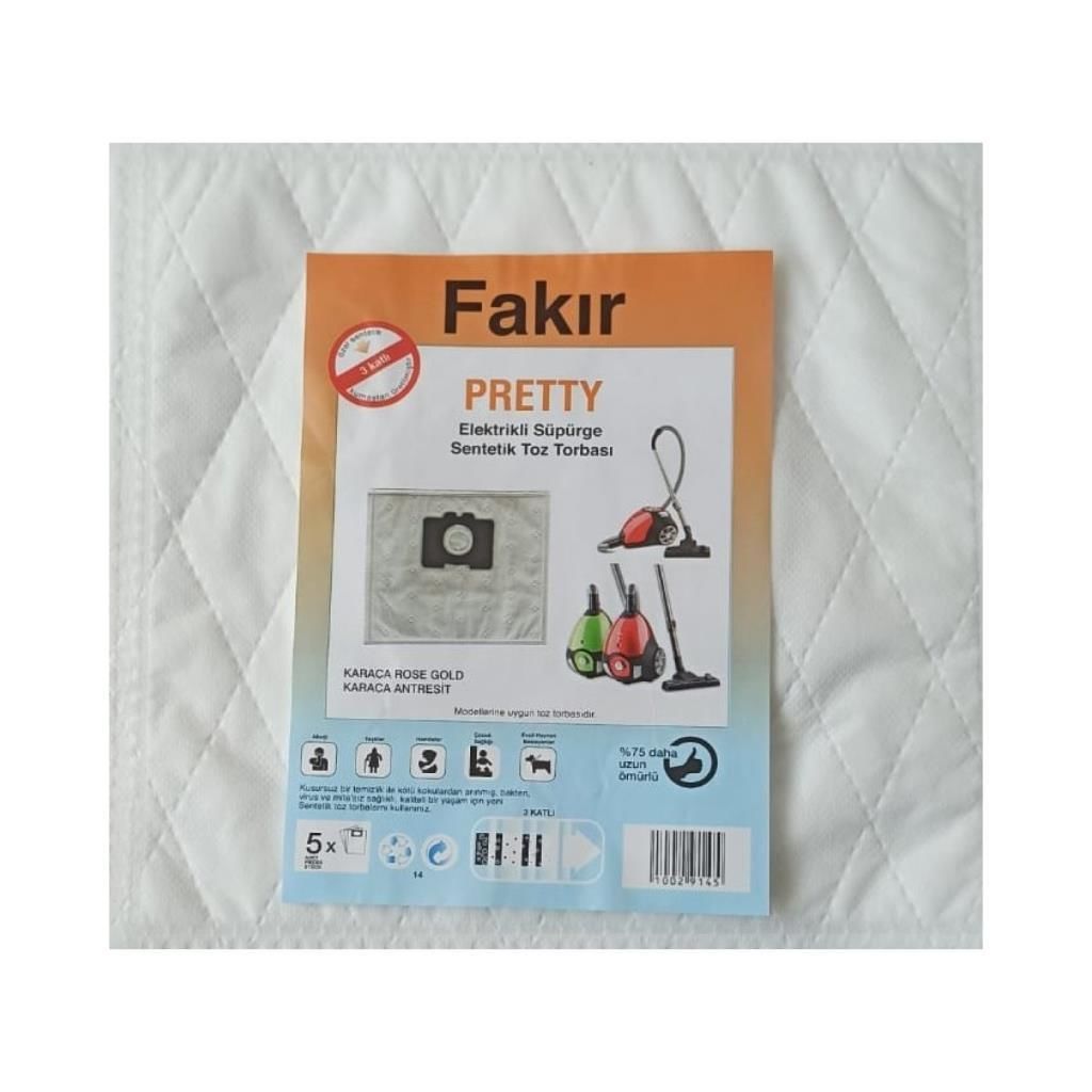 abnturk Özel Üretim 10 Adet Fakir Pretty Süpürge Toz Torbası %100 Toz Korumalı 3 Kat Elyaf