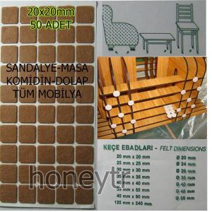 Sandalye, Masa Mobilya Ayağına Zemin Koruyucu Keçe 20x20cm 50adet Kendinden Yapışan Ses Önleyici Mat