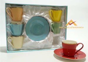 6 ADET PORSELEN CANLI RENKLER KAHVE FİNCAN SETİ