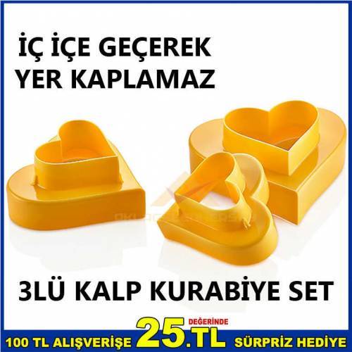 Kalp Volovan Kalıp Kurabiye,Börek,Kek Kalıbı 3lü Set Farklı Ölçülerde Kalp Kurabiye Kesim Kalıbı