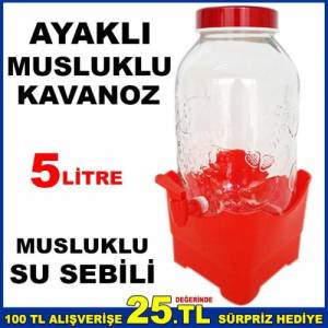 5 Litre Ayaklı Musluklu Cam Kavanoz Su Sebili