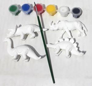 6 Adet Renk ve Boyama Fırçası ile Boyanabilir 4 Dinozorlu Set