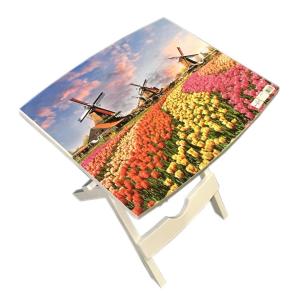Manzara Desenli Çok Amaçlı Pratik Katlanır Plastik Masa 44x38 cm Katlanır Sehpa Laptop Masası