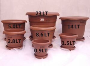 1 adet 3no Ø29x25cm 8.6 Litre Toprak Rengi Tabaklı Çiçek Saksısı Toprak Çökmesi önleyen özel içyapı