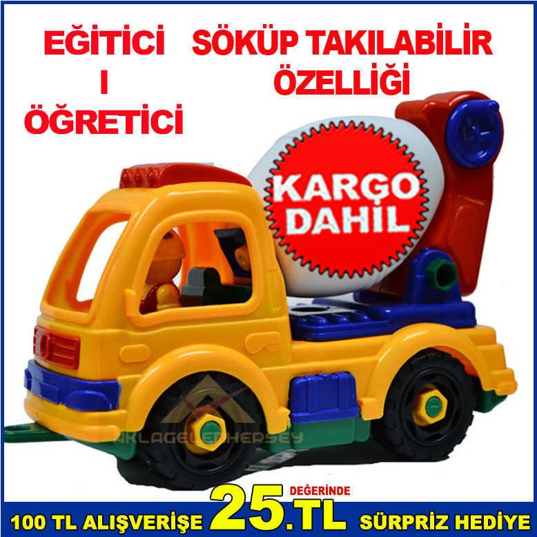 EĞİTİCİ ÖĞRETİCİ SÖK-TAK İYİ ZAMAN GEÇİREBİLECEĞİNİZ OYUNCAK BETON MİKSERİ ARABASI