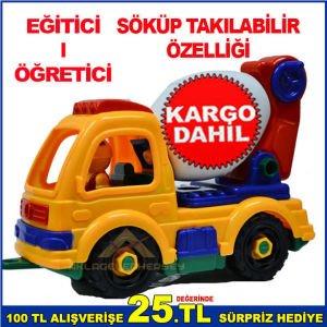 EĞİTİCİ ÖĞRETİCİ SÖK-TAK İYİ ZAMAN GEÇİREBİLECEĞİNİZ OYUNCAK BETON MİKSERİ ARABASI