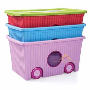 Flora Büyükboy Tekerlekli Renkli Oyuncak Kutusu Pembe