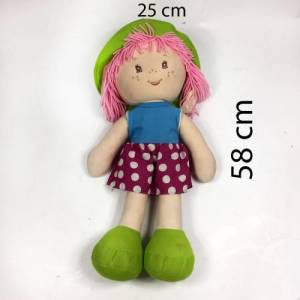 Bez Bebek Orlon Saçlı Yumuşak Dolgu Malzemeli Peluş Bebek 58 cm