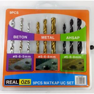 REALÖZS OZS-9007 9 PARÇA MATKAP UÇ SETİ 3 ADET BETON, 3 ADET METAL, 3 ADET AHŞAP UÇ