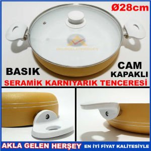 CAM KAPAKLI SERAMİK BASIK KARNIYARIK TENCERESİ