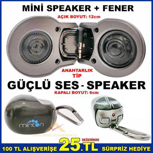 Anahtarlık Tip Şarjlı Pocket Mini Speaker+Fener